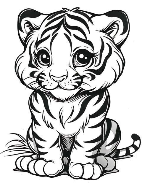 Cute Tiger Coloring Book Pages Simple Hand Drawn Animal illustration Line Art Outline Black and White (129)