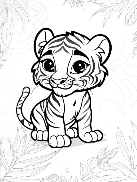Cute Tiger Coloring Book Pages Simple Hand Drawn Animal illustration Line Art Outline Black and White (124)