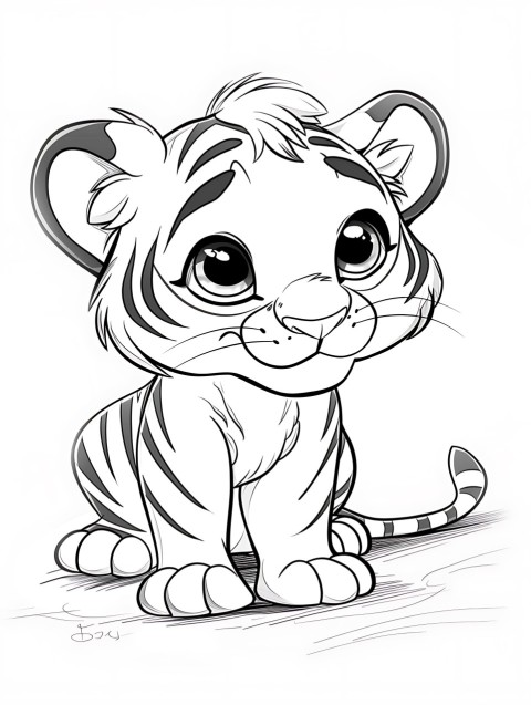 Cute Tiger Coloring Book Pages Simple Hand Drawn Animal illustration Line Art Outline Black and White (138)
