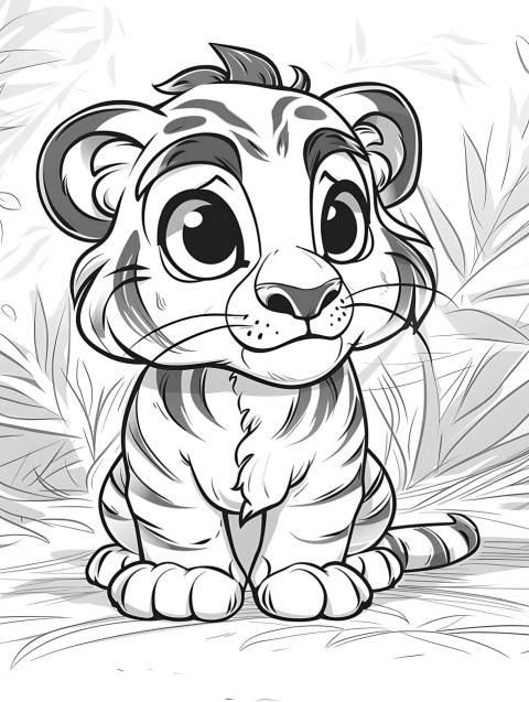Cute Tiger Coloring Book Pages Simple Hand Drawn Animal illustration Line Art Outline Black and White (113)