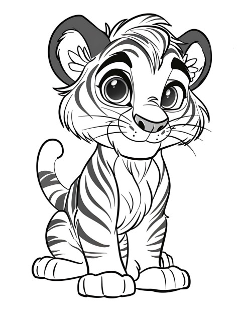 Cute Tiger Coloring Book Pages Simple Hand Drawn Animal illustration Line Art Outline Black and White (128)