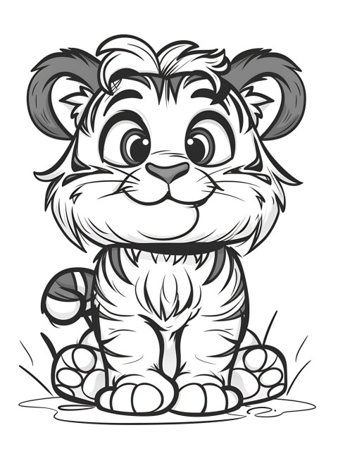 Cute Tiger Coloring Book Pages Simple Hand Drawn Animal illustration Line Art Outline Black and White (117)