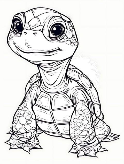 Cute Turtle Coloring Book Pages Simple Hand Drawn Animal illustration Line Art Outline Black and White (50)