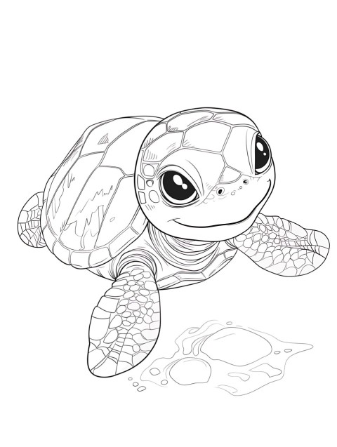 Cute Turtle Coloring Book Pages Simple Hand Drawn Animal illustration Line Art Outline Black and White (80)