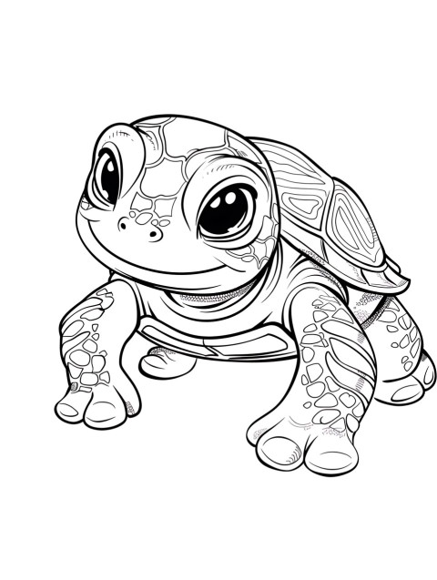 Cute Turtle Coloring Book Pages Simple Hand Drawn Animal illustration Line Art Outline Black and White (69)