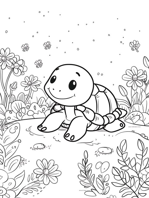 Cute Turtle Coloring Book Pages Simple Hand Drawn Animal illustration Line Art Outline Black and White (54)