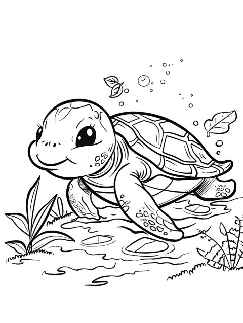 Cute Turtle Coloring Book Pages Simple Hand Drawn Animal illustration Line Art Outline Black and White (98)