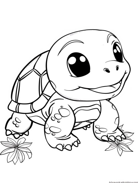 Cute Turtle Coloring Book Pages Simple Hand Drawn Animal illustration Line Art Outline Black and White (126)