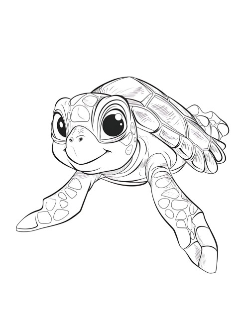 Cute Turtle Coloring Book Pages Simple Hand Drawn Animal illustration Line Art Outline Black and White (102)