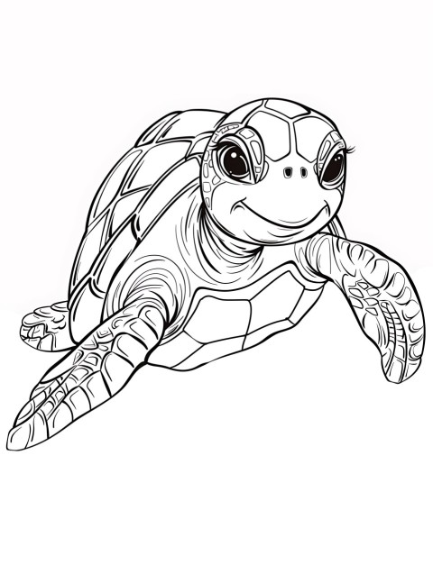 Cute Turtle Coloring Book Pages Simple Hand Drawn Animal illustration Line Art Outline Black and White (109)