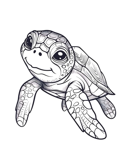 Cute Turtle Coloring Book Pages Simple Hand Drawn Animal illustration Line Art Outline Black and White (116)