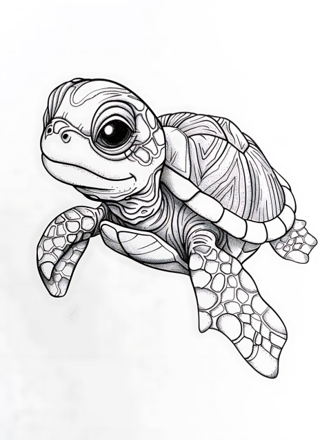 Cute Turtle Coloring Book Pages Simple Hand Drawn Animal illustration Line Art Outline Black and White (144)